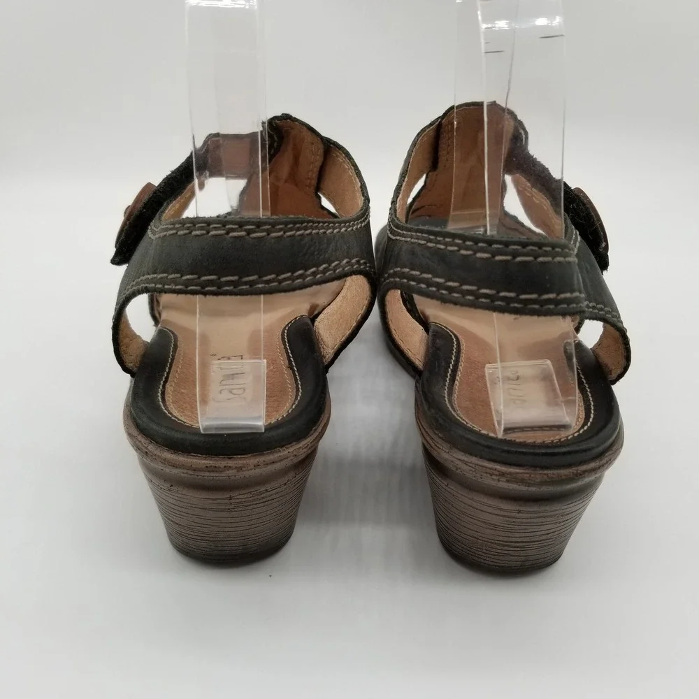 Sanita‎ Womens Black Leather Strappy Wedge Sandals Size 39 US 8.5 Portugal